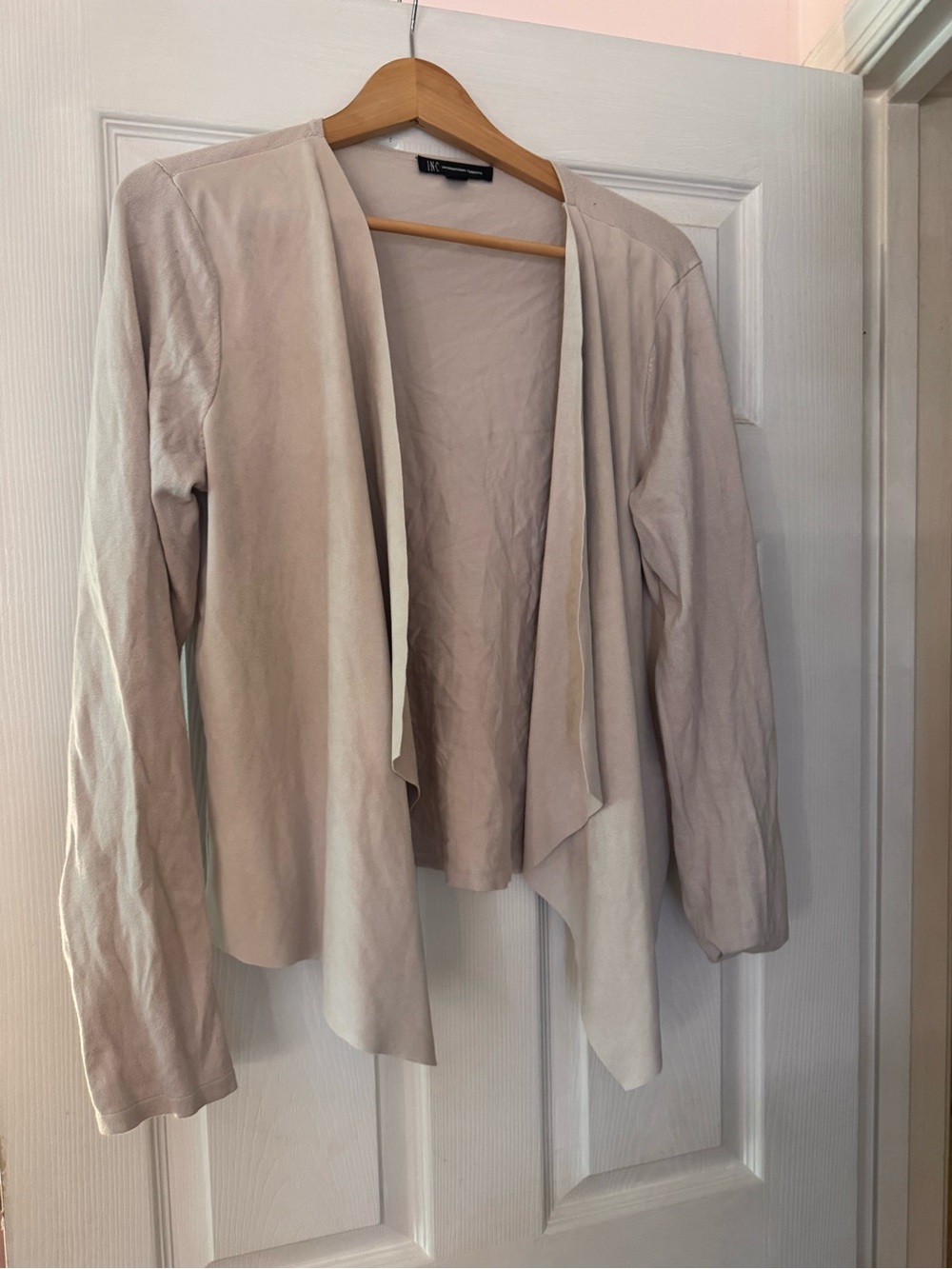 INC International Concepts Light Beige Open-Front Draped Blazer